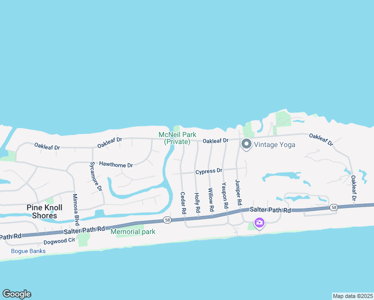 map of restaurants, bars, coffee shops, grocery stores, and more near 138 Cedar Road in Pine Knoll Shores