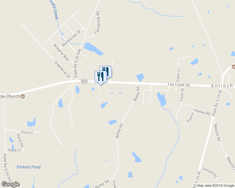 map of restaurants, bars, coffee shops, grocery stores, and more near 2742 Flat Creek Road in Lancaster