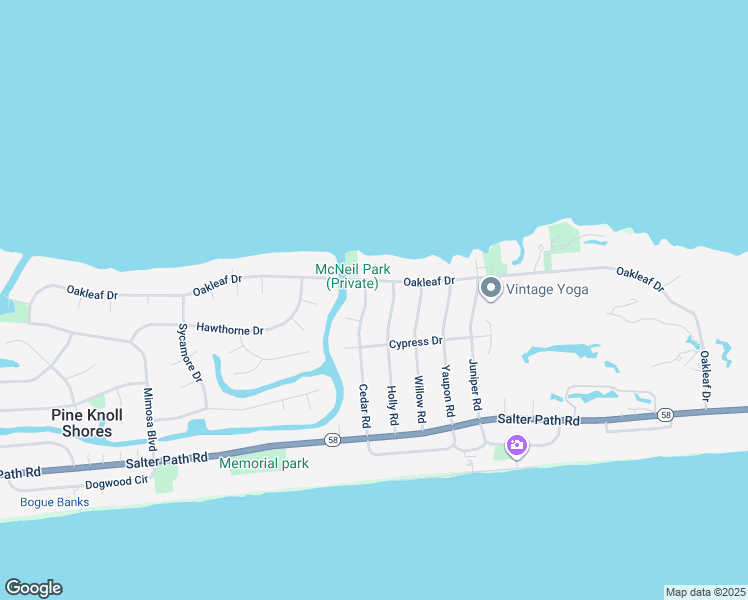 map of restaurants, bars, coffee shops, grocery stores, and more near 138 Cedar Road in Pine Knoll Shores