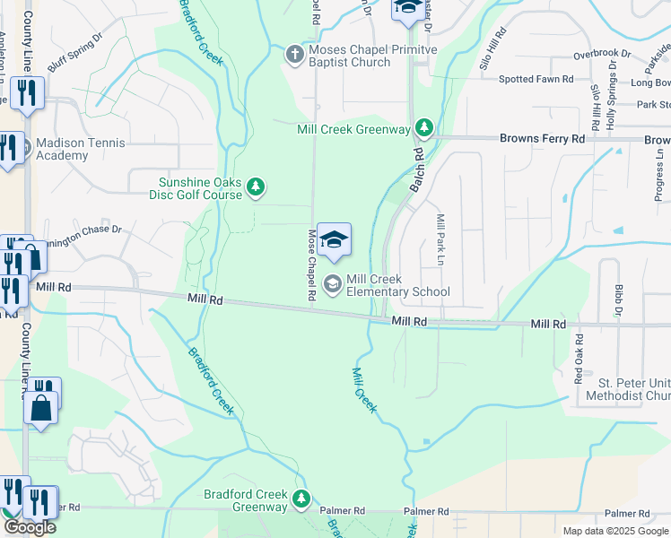 map of restaurants, bars, coffee shops, grocery stores, and more near 847 Mill Road in Madison