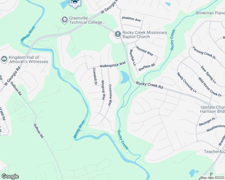 map of restaurants, bars, coffee shops, grocery stores, and more near 25 Crossvine Way in Simpsonville