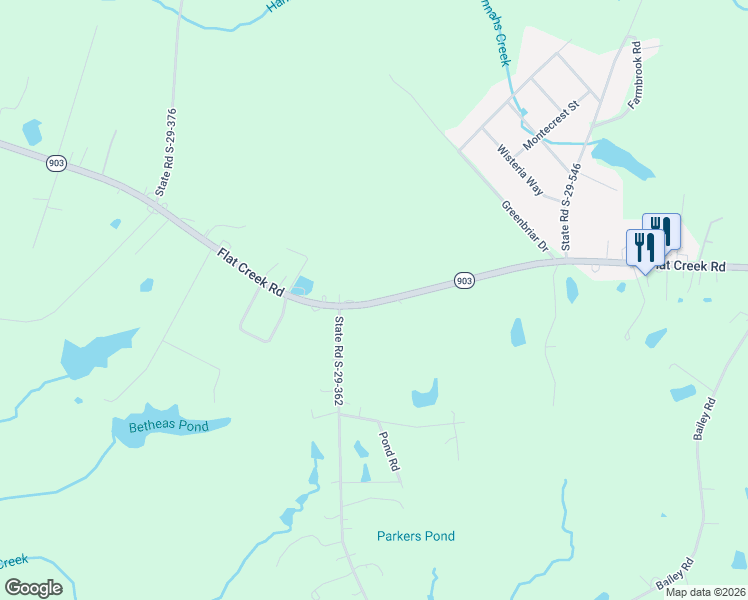 map of restaurants, bars, coffee shops, grocery stores, and more near 1391 Flat Creek Road in Lancaster