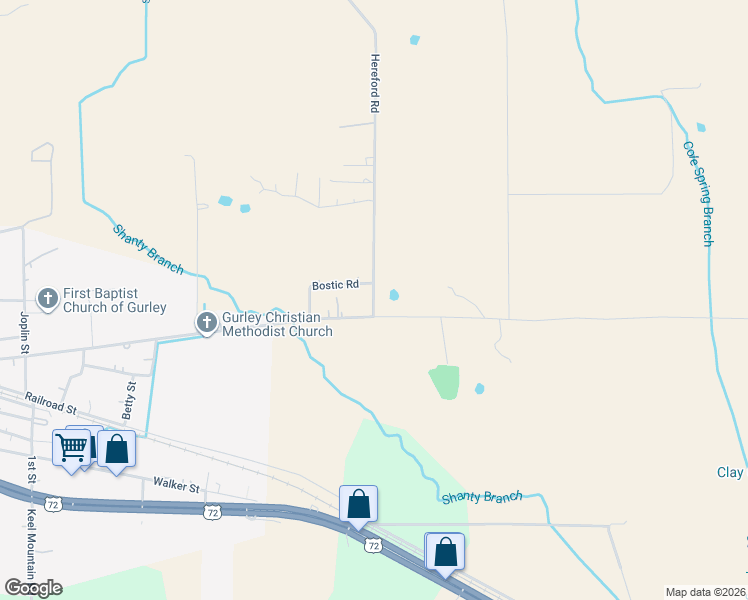 map of restaurants, bars, coffee shops, grocery stores, and more near 180 Bostic Road in Gurley