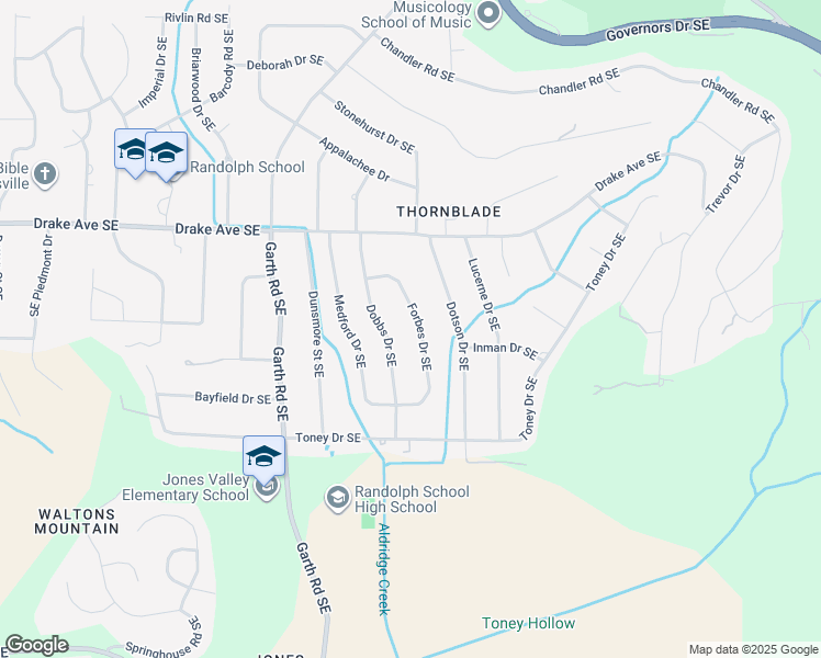 map of restaurants, bars, coffee shops, grocery stores, and more near 1310 Forbes Drive Southeast in Huntsville