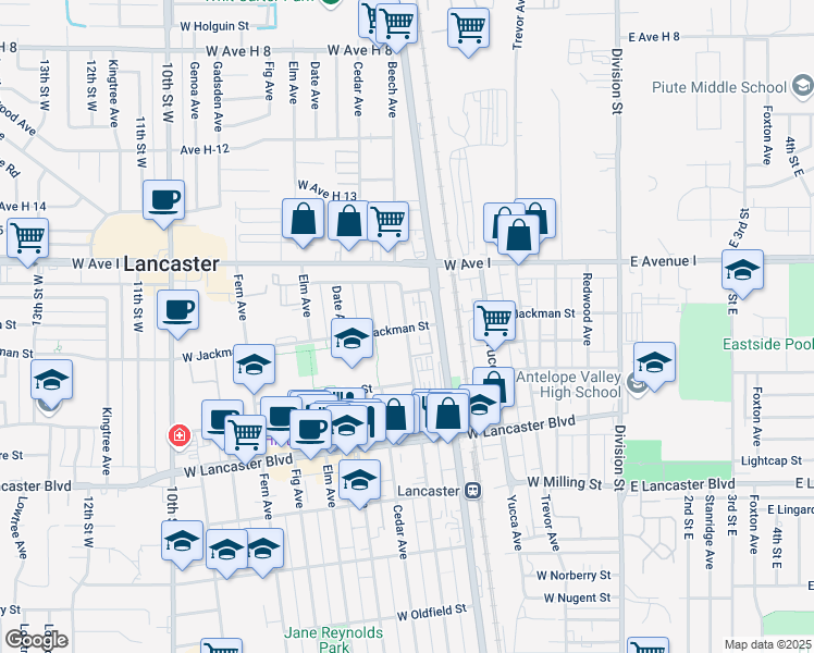 map of restaurants, bars, coffee shops, grocery stores, and more near 531 West Jackman Street in Lancaster