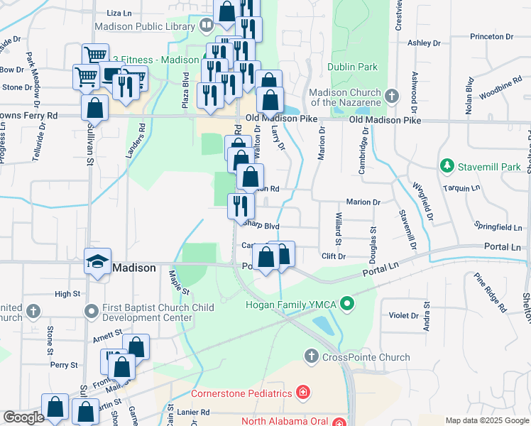 map of restaurants, bars, coffee shops, grocery stores, and more near 401 Brentwood Drive in Madison