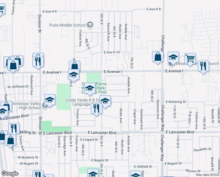 map of restaurants, bars, coffee shops, grocery stores, and more near 530 East Ivyton Street in Lancaster