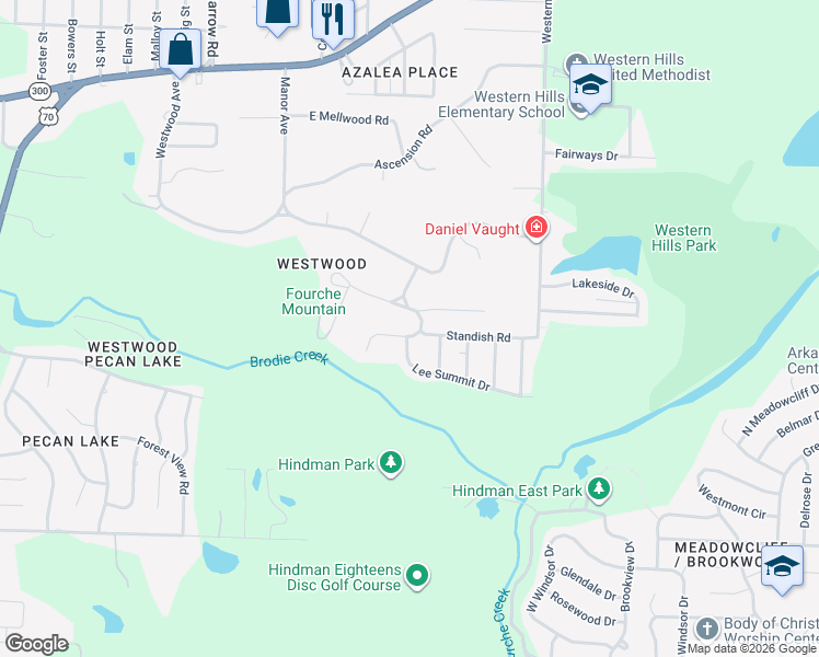 map of restaurants, bars, coffee shops, grocery stores, and more near 8503 Danwood Drive in Little Rock