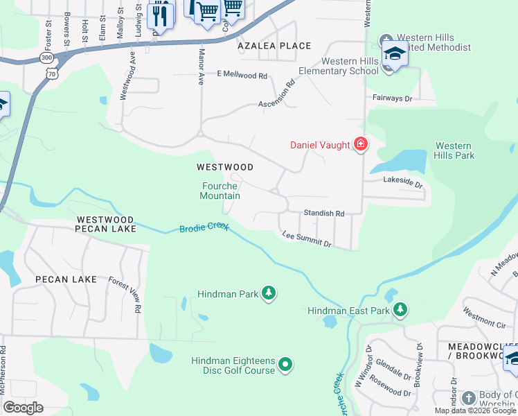 map of restaurants, bars, coffee shops, grocery stores, and more near 8024 Danwood Drive in Little Rock