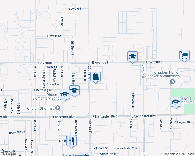 map of restaurants, bars, coffee shops, grocery stores, and more near 2125 East Jackman Street in Lancaster
