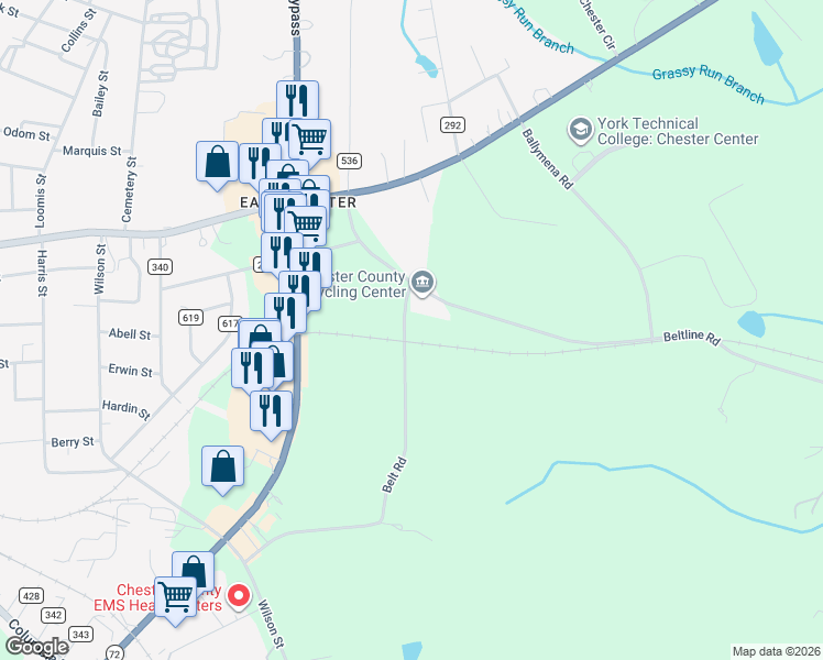 map of restaurants, bars, coffee shops, grocery stores, and more near 100 Belt Road in Chester