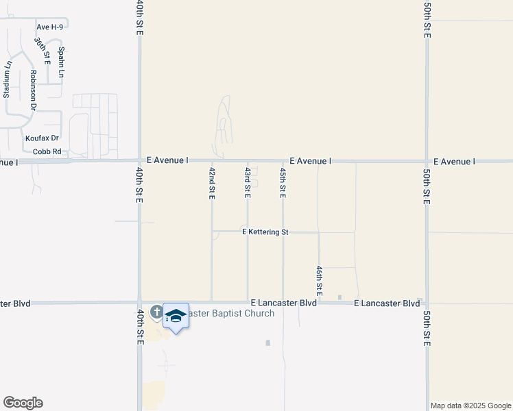 map of restaurants, bars, coffee shops, grocery stores, and more near 45050 43rd Street East in Lancaster