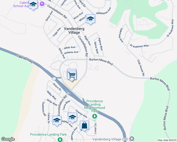 map of restaurants, bars, coffee shops, grocery stores, and more near 3839 Constellation Road in Lompoc
