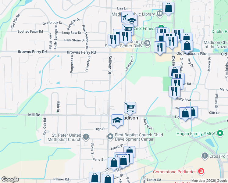 map of restaurants, bars, coffee shops, grocery stores, and more near 150 Michli Road in Madison