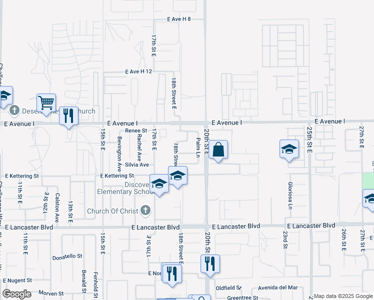map of restaurants, bars, coffee shops, grocery stores, and more near 1819 East Jackman Street in Lancaster