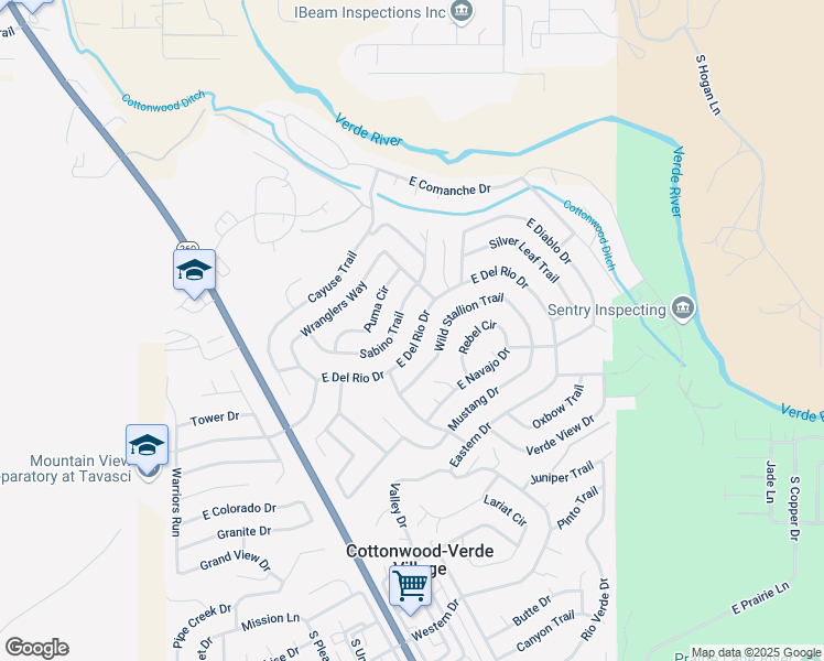 map of restaurants, bars, coffee shops, grocery stores, and more near 4084 East Del Rio Drive in Cottonwood