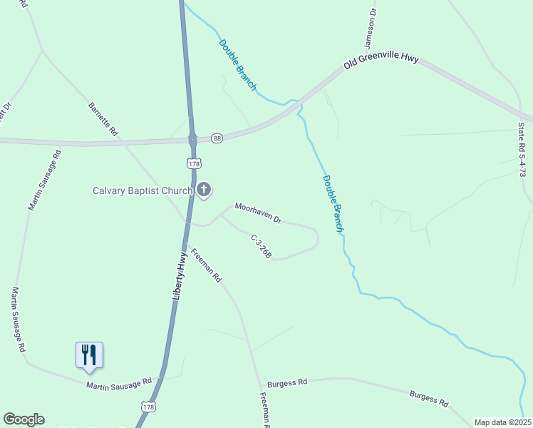 map of restaurants, bars, coffee shops, grocery stores, and more near 114 Moorhaven Drive in Liberty