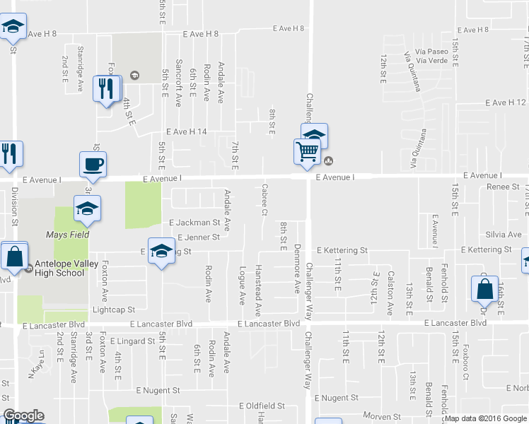 map of restaurants, bars, coffee shops, grocery stores, and more near Cabree Court in Lancaster
