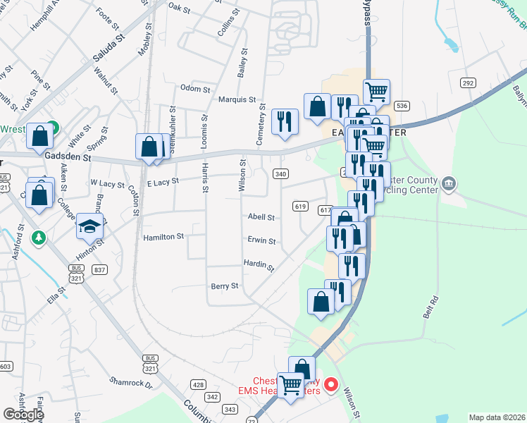 map of restaurants, bars, coffee shops, grocery stores, and more near 110 Abell Street in Chester