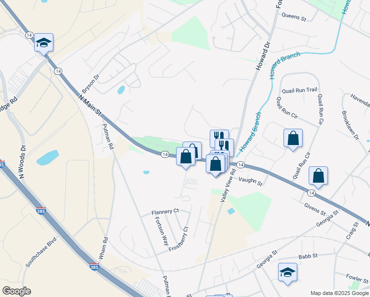 map of restaurants, bars, coffee shops, grocery stores, and more near 1150 North Main Street in Fountain Inn