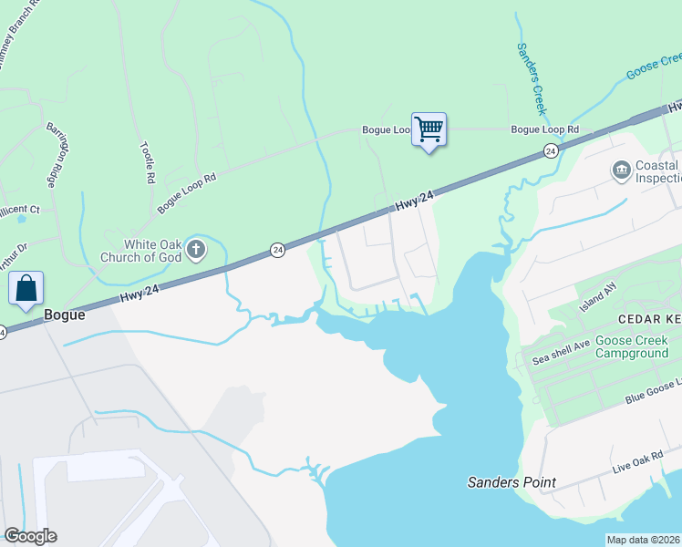 map of restaurants, bars, coffee shops, grocery stores, and more near 150 Goose Creek Loop Road in Newport