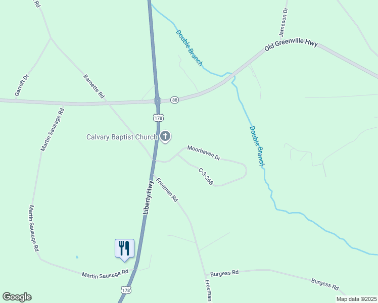 map of restaurants, bars, coffee shops, grocery stores, and more near 108 Moorhaven Drive in Liberty