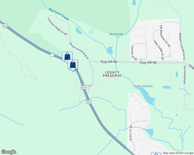 map of restaurants, bars, coffee shops, grocery stores, and more near 4700 Legacy Preserve Circle Southeast in Brownsboro