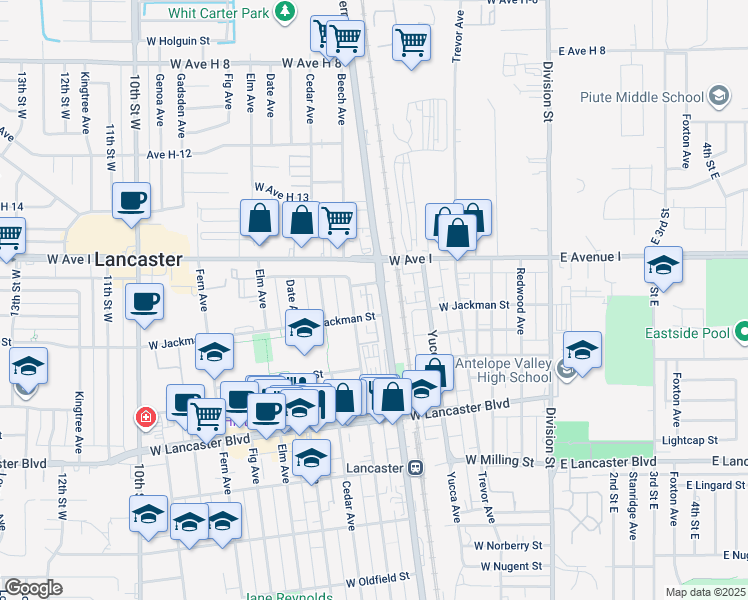 map of restaurants, bars, coffee shops, grocery stores, and more near 531 West Jackman Street in Lancaster