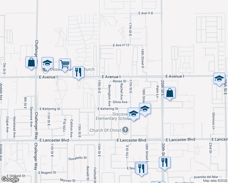 map of restaurants, bars, coffee shops, grocery stores, and more near 45101 Colleen Drive in Lancaster