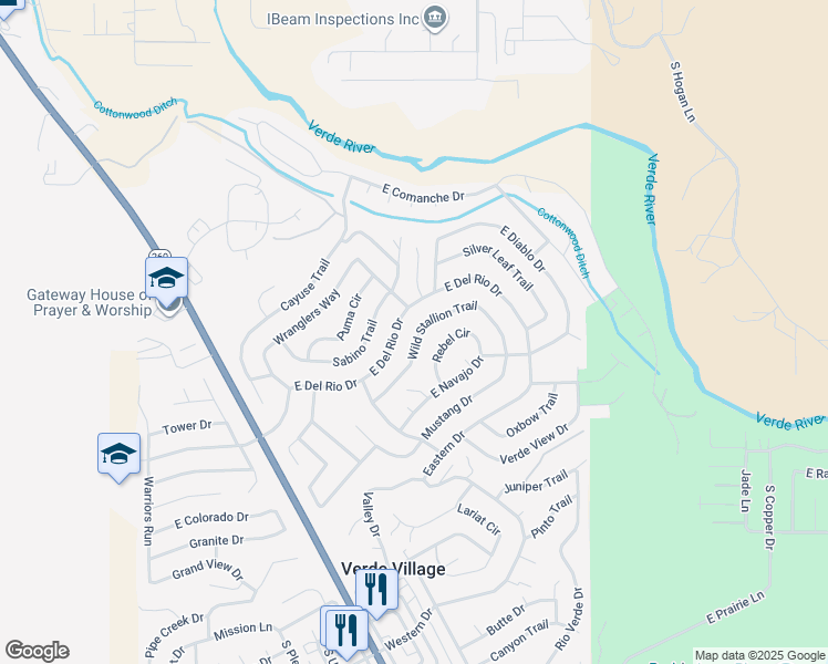 map of restaurants, bars, coffee shops, grocery stores, and more near 4216 Wild Stallion Trail in Cottonwood