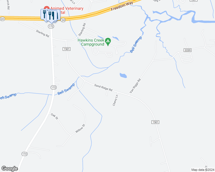 map of restaurants, bars, coffee shops, grocery stores, and more near 221 Sandridge Road in Hubert