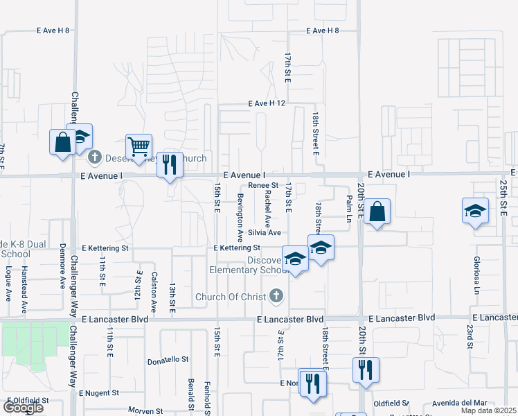 map of restaurants, bars, coffee shops, grocery stores, and more near 45102 Colleen Drive in Lancaster