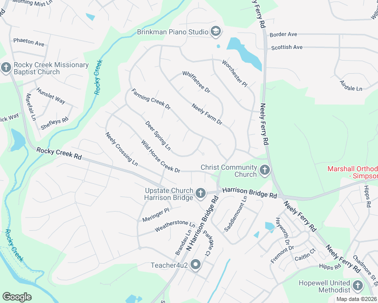 map of restaurants, bars, coffee shops, grocery stores, and more near 104 Deer Spring Lane in Simpsonville