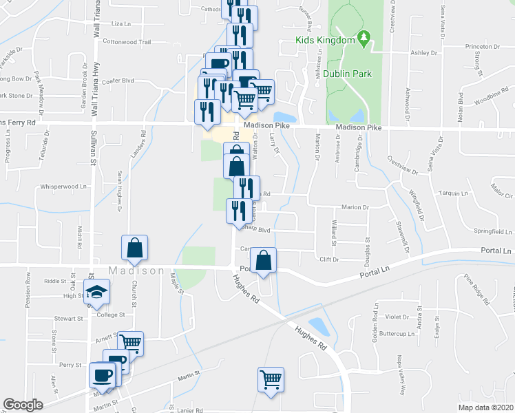 map of restaurants, bars, coffee shops, grocery stores, and more near 401 Brentwood Drive in Madison