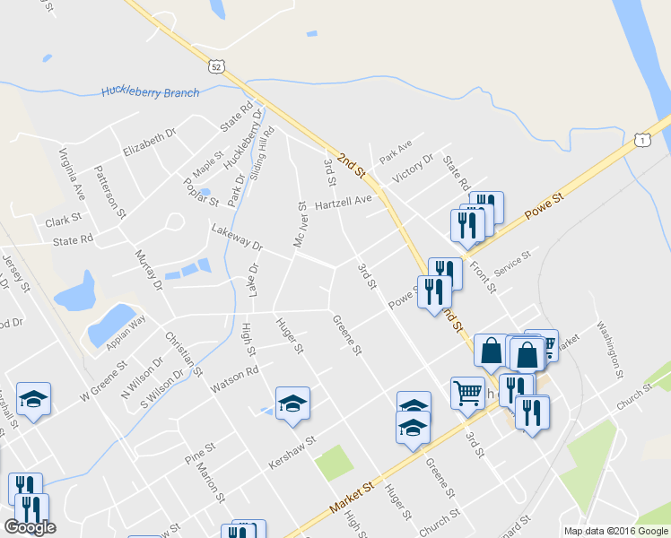 map of restaurants, bars, coffee shops, grocery stores, and more near 100 Boundry Street in Cheraw