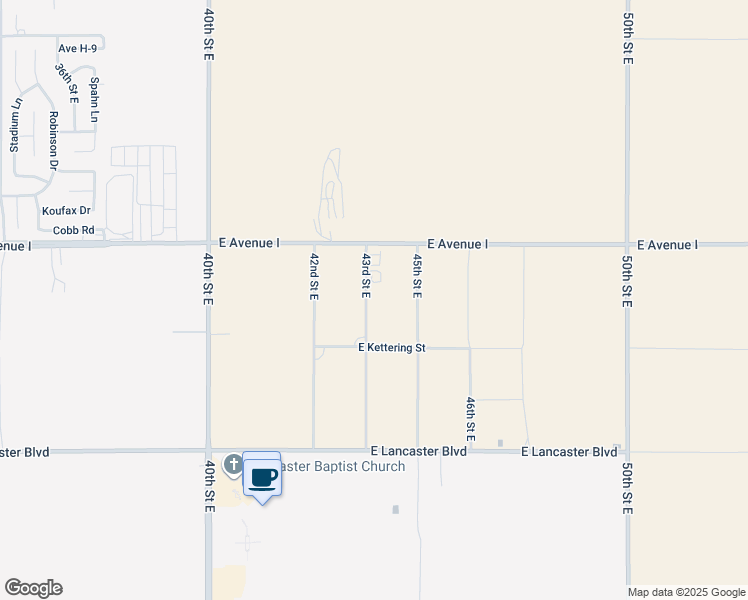 map of restaurants, bars, coffee shops, grocery stores, and more near 45050 43rd Street East in Lancaster