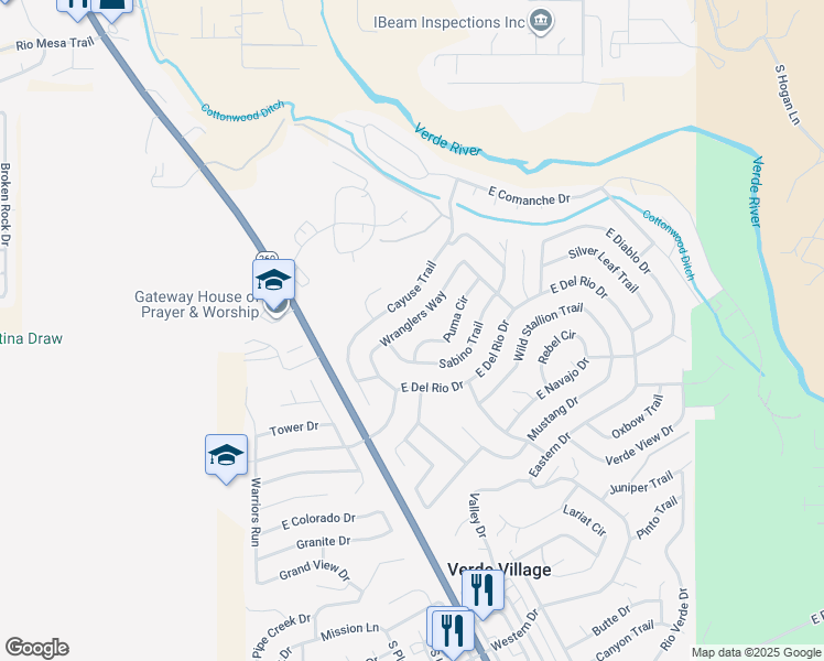 map of restaurants, bars, coffee shops, grocery stores, and more near 2031 Wranglers Way in Cottonwood