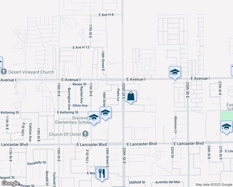 map of restaurants, bars, coffee shops, grocery stores, and more near 1819 East Jackman Street in Lancaster