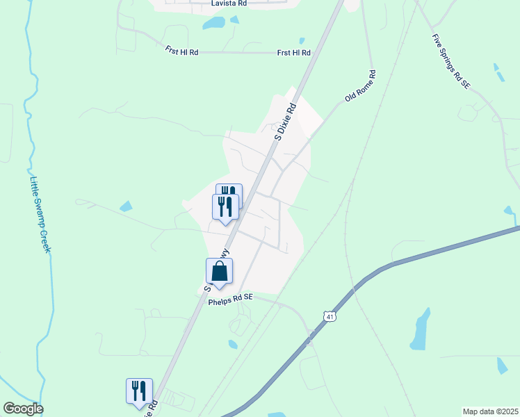 map of restaurants, bars, coffee shops, grocery stores, and more near 108 Sagebrush Way in Dalton