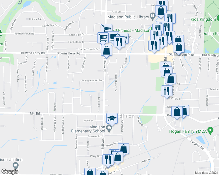 map of restaurants, bars, coffee shops, grocery stores, and more near 150 Michli Road in Madison