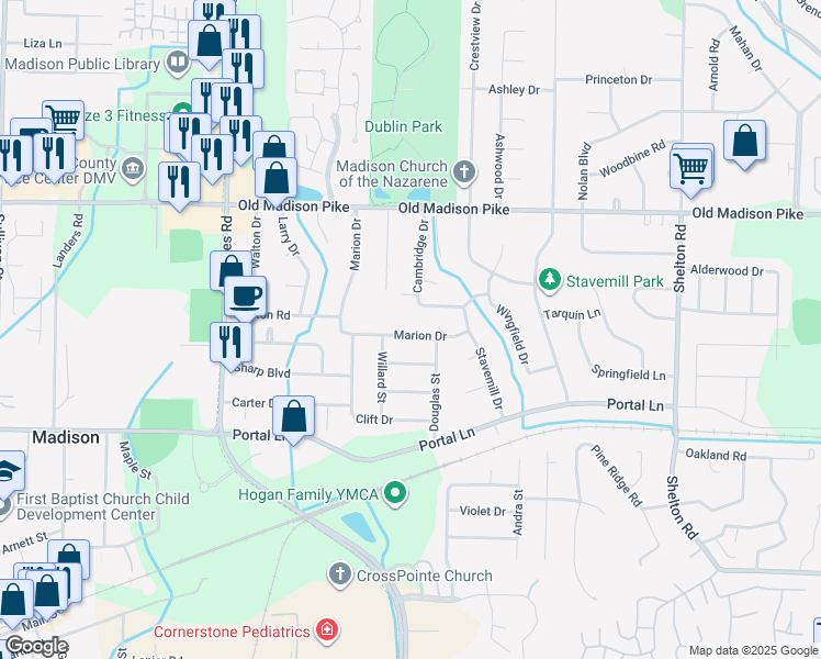 map of restaurants, bars, coffee shops, grocery stores, and more near 494 Marion Drive in Madison