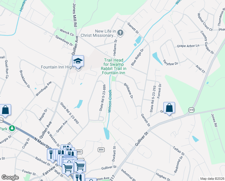 map of restaurants, bars, coffee shops, grocery stores, and more near 216 Catterick Way in Fountain Inn
