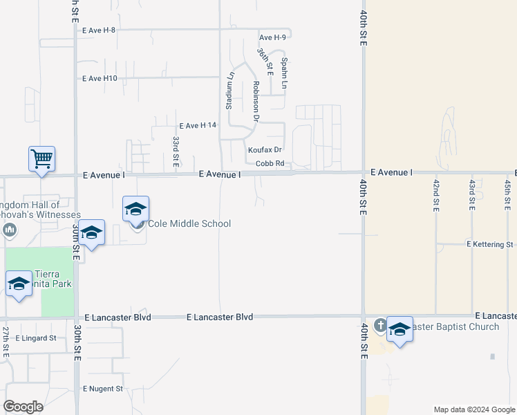map of restaurants, bars, coffee shops, grocery stores, and more near 37th Street East in Lancaster