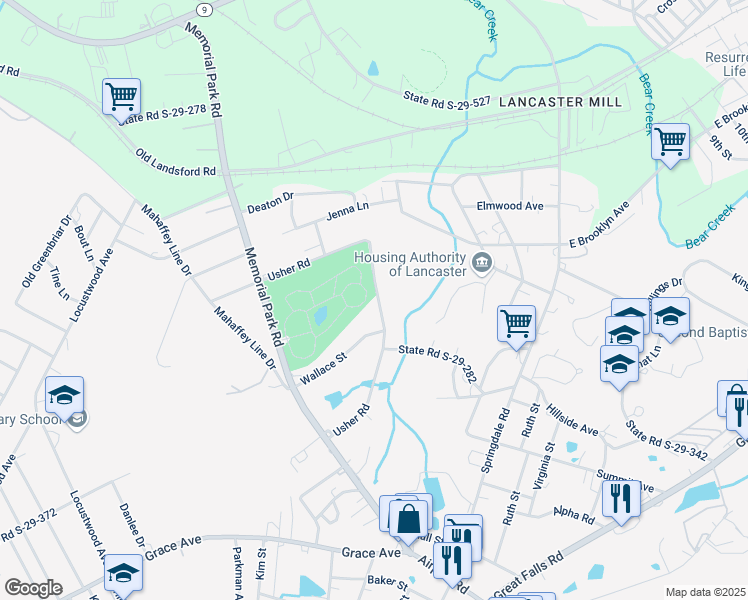 map of restaurants, bars, coffee shops, grocery stores, and more near 1888 Usher Road in Lancaster