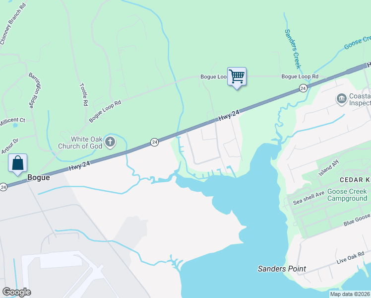 map of restaurants, bars, coffee shops, grocery stores, and more near 150 Goose Creek Loop Road in Newport