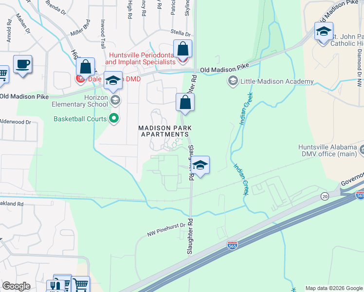map of restaurants, bars, coffee shops, grocery stores, and more near 324 Slaughter Road in Madison