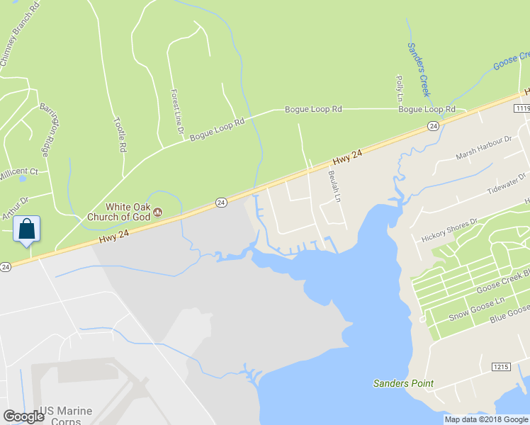 map of restaurants, bars, coffee shops, grocery stores, and more near 134 Goose Creek Loop Road in Newport