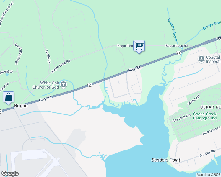 map of restaurants, bars, coffee shops, grocery stores, and more near 134 Goose Creek Loop Road in Newport