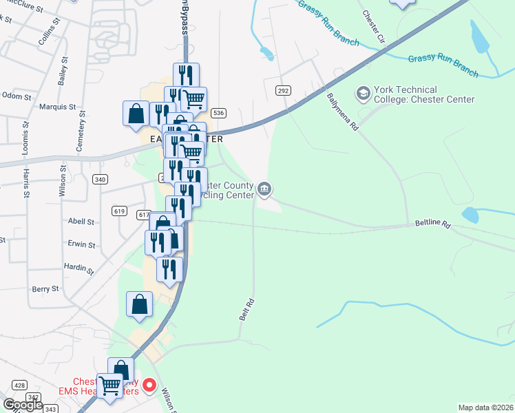 map of restaurants, bars, coffee shops, grocery stores, and more near 100 Belt Road in Chester