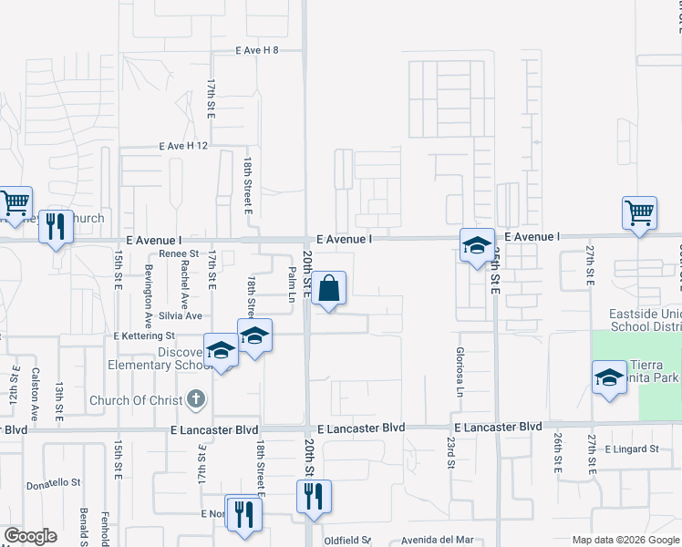 map of restaurants, bars, coffee shops, grocery stores, and more near 45116 Price Lane in Lancaster